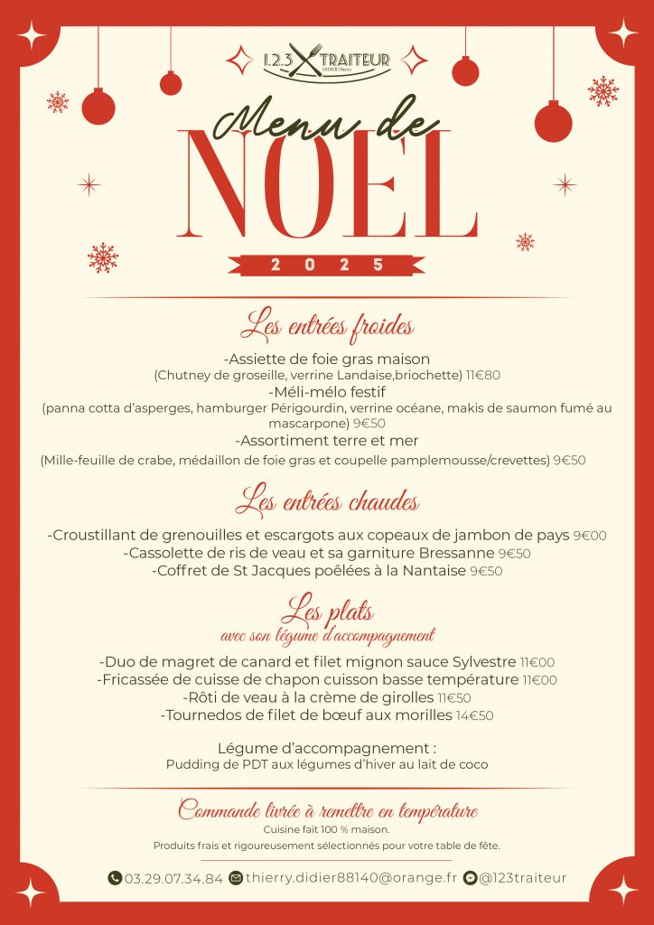 Menu de noël 123 traiteur 2025